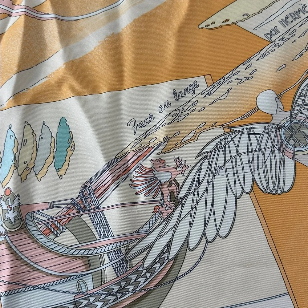 Vintage Hermes Orange Face Au Silk Scarf - Picture 4 of 9
